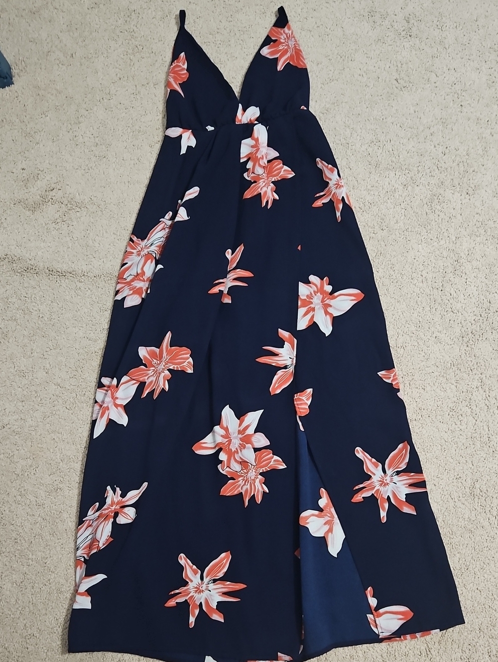 Lee Navy Maxi Dress with Coral Floral Print
